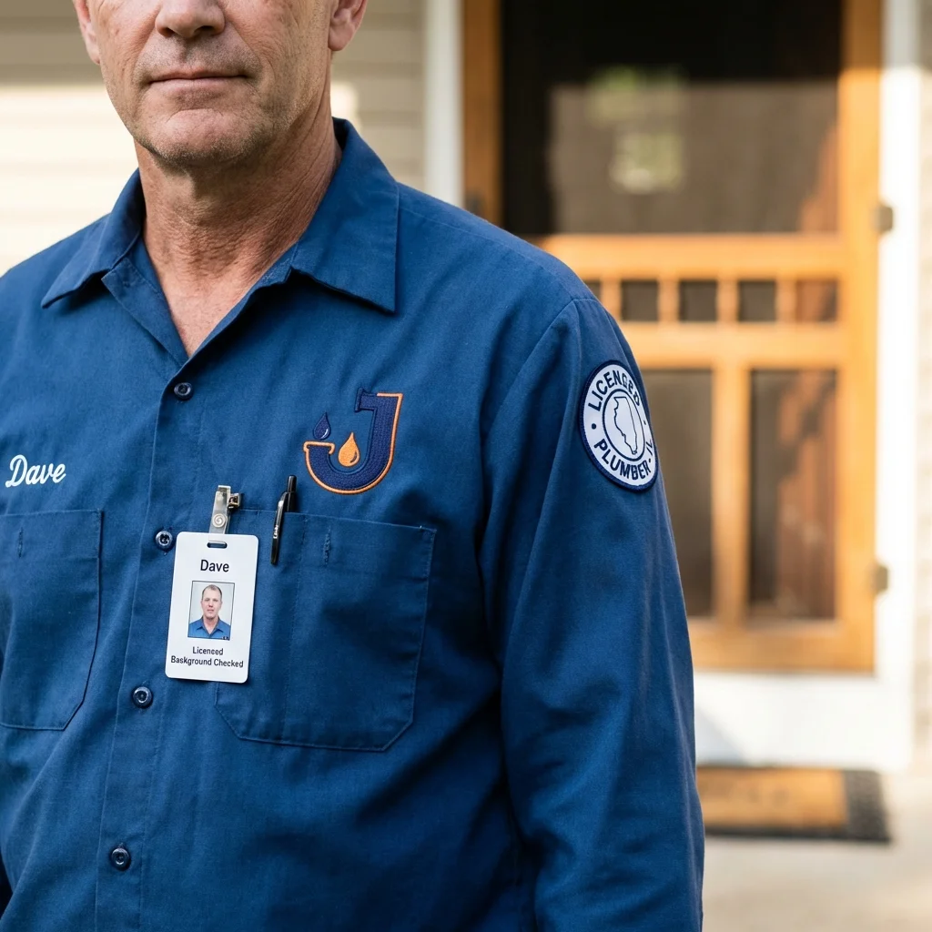 Licensed plumber showing ID badge in Norcross, GA