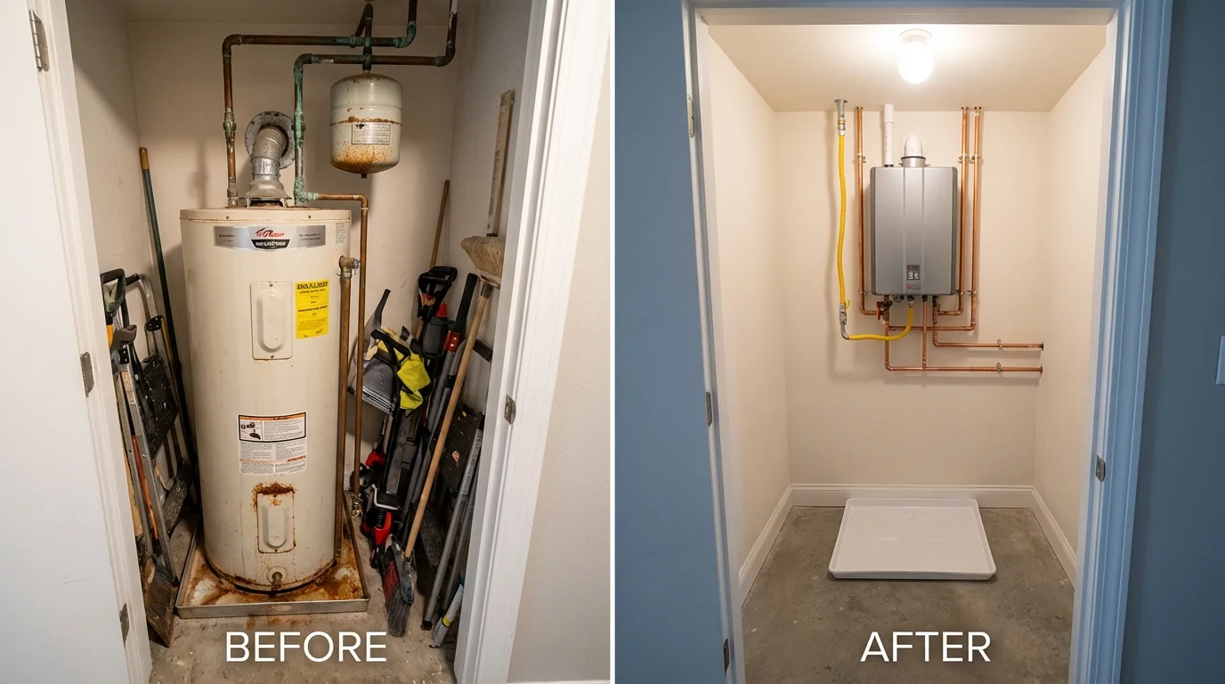 Tank water heater versus wall-mounted tankless unit comparison for Norcross, GA homeowners