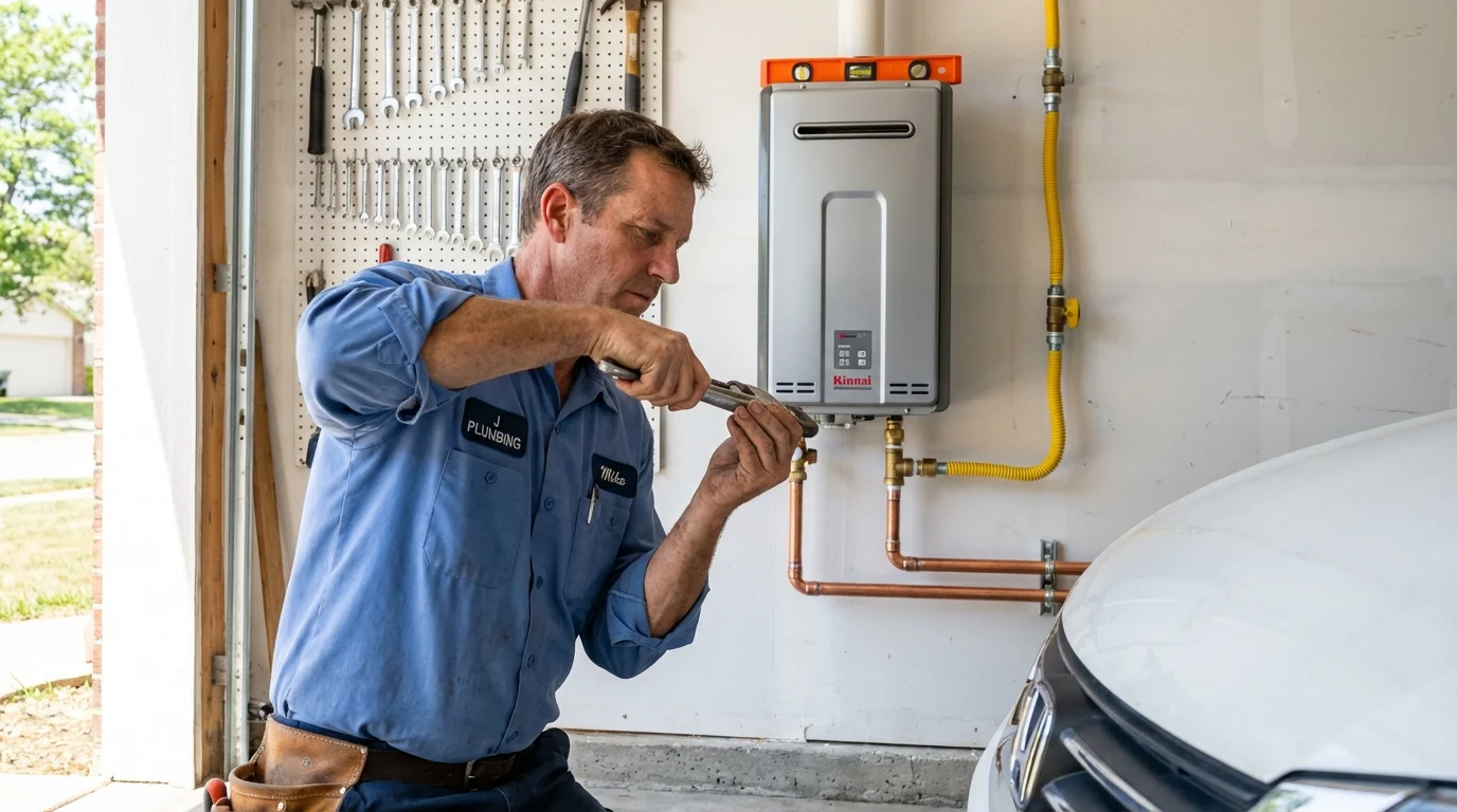 Tankless water heater installation by a Johns Plumbing LLC plumber in Norcross
